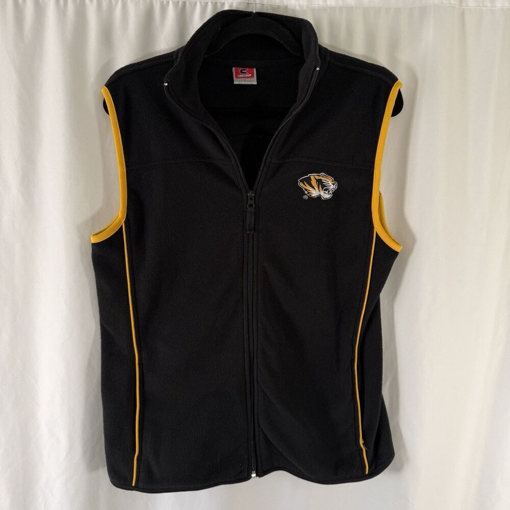 University of Missouri Fleece Vest Women's Large Black Yellow Embroidered Zip